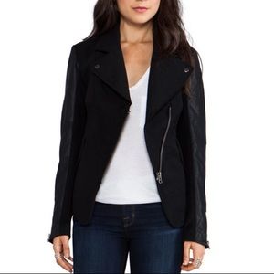 Bardot Seamed Black Mixed Leather Biker Jacket M